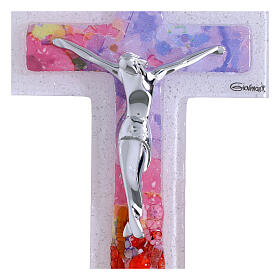 Cruz doble de vidrio de Murano cuerpo moderno estilizado 16x10 cm