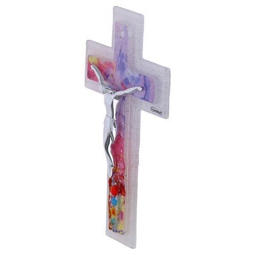 Croix double en verre de Murano, corps moderne stylisé 16x10 cm 3