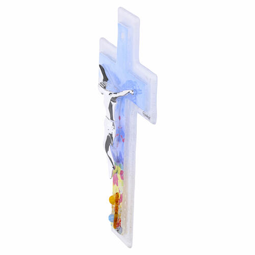 Croix double en verre de Murano, corps moderne stylisé 16x10 cm 2