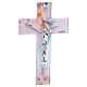 Crocefisso vetro bianco 16x10 cm decoro fiori corpo argentato s1