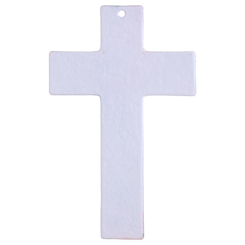 White glass crucifix 16x10 cm with flower decoration and silver body 4