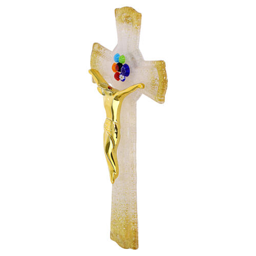 Cruz de vidrio de Murano purpurina oro murrinas coloridas cuerpo dorado 16x9 cm 3