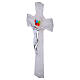 Cruz de vidrio de Murano purpurina plata murrinas coloridas cuerpo plateado 16x9 cm s3
