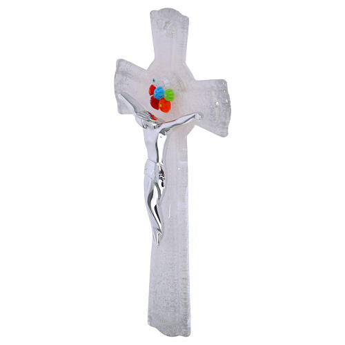 Croix en verre de Murano paillettes argent murrines colorées corps argenté 16x9 cm 3