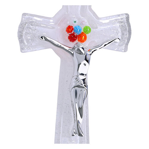 Croce in vetro di Murano glitter argento murrine colorate corpo argentato 16x9 cm 2