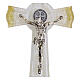 Wall cross in white glass with gold glitter, metal body and St. Benedict medal, 6x3 in s2