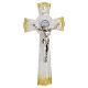 Croce cerchio San Benedetto vetro bianco glitter oro corpo metallo 16x9 cm s1