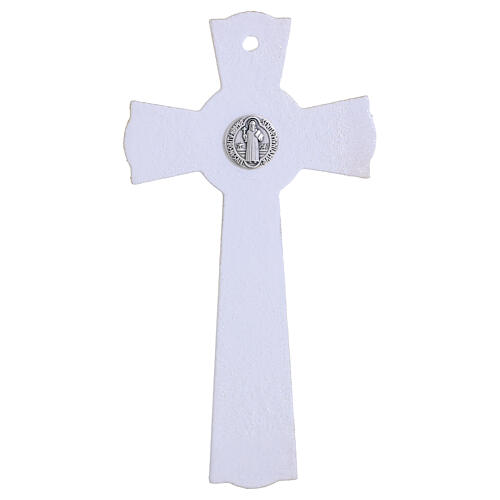 White Glass Cross with St Benedict Medal Gold Glitter, 16x9 cm 4