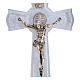 White glass cross with glitter, 6x3.5 in, metal body and St. Benedict medal s2