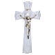 Saint Benedict Cross 16x9 cm white glass with glitter metal body s1