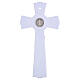 Saint Benedict Cross 16x9 cm white glass with glitter metal body s4