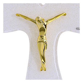 Tau cross, 6x5 in, white glass with golden glitter and body