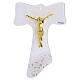 Tau cross, 6x5 in, white glass with golden glitter and body s1
