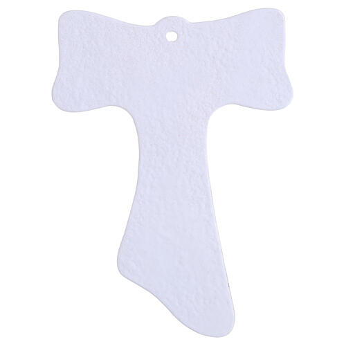 Cruz Tau 16x12 cm vidrio blanco purpurina y cuerpo dorados 4