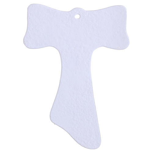 Cruz Tau 16x12 cm vidro branco purpurina e corpo prateado 4