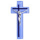 Blue glass cross with silver body, 8x4 in s4