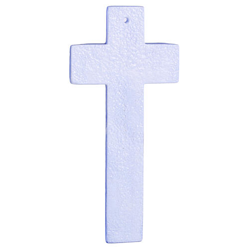 Cruz vidrio celeste azul cuerpo plateado 21x10 cm 5