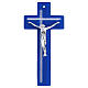 Cruz vidrio azul y blanco 21x10 cm cuerpo estilizado plata s1