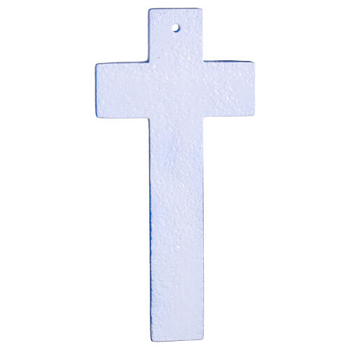 Croix verre bleu et blanc 21x10 cm corps stylisé argent 3