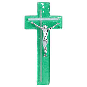 Cruz cuerpo estilizado plata verde esmeralda 21x10 cm