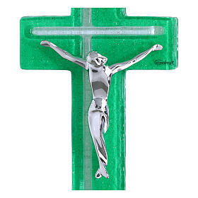 Cruz cuerpo estilizado plata verde esmeralda 21x10 cm