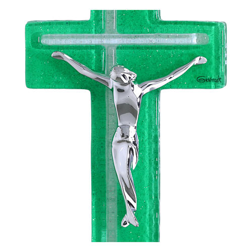 Croix corps stylisé argent vert émeraude 21x10 cm 2