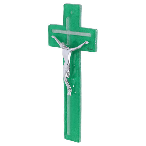 Croix corps stylisé argent vert émeraude 21x10 cm 3