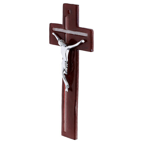 Burgundy and white glass crucifix, 8x4 in, stylised silver body 2