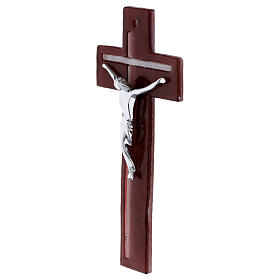 Crucifixo 21x10 cm vidro bordô branco corpo estilizado prateado