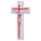 Crucifixo branco e vermelho corpo prateado estilizado 21x10 cm s1