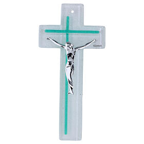 Cruz de vidrio bícolor 21x10 cm cuerpo moderno plateado