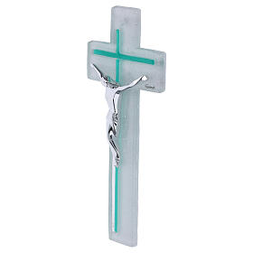 Croce in vetro bicolore 21x10 cm corpo moderno argentato