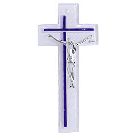 Cruz de vidrio bicolor cuerpo moderno plateado 21x10 cm