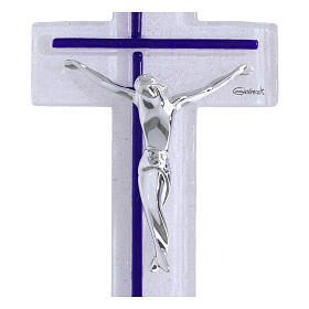 Cruz de vidrio bicolor cuerpo moderno plateado 21x10 cm