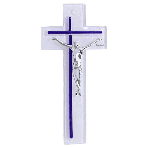Cruz de vidrio bicolor cuerpo moderno plateado 21x10 cm 1