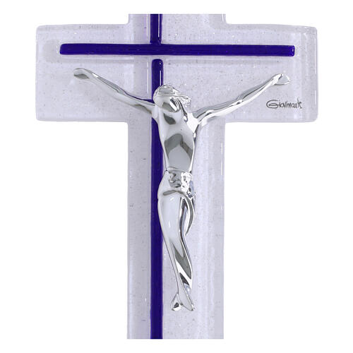 Cruz de vidrio bicolor cuerpo moderno plateado 21x10 cm 2