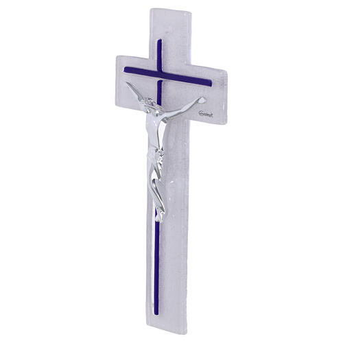 Cruz de vidrio bicolor cuerpo moderno plateado 21x10 cm 3