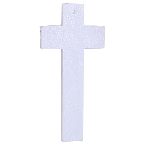 Cruz de vidrio bicolor cuerpo moderno plateado 21x10 cm 4