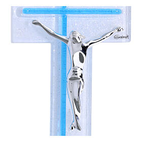 Cruz 21x10 cm blanca y azul vidrio cuerpo moderno plata