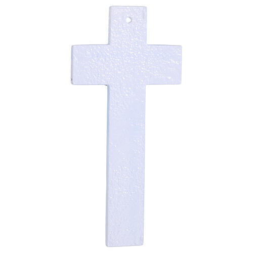 White and Blue Glass Cross with Modern Silver Body, 21x10 cm 4