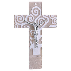 Cruz vidrio beige Árbol de la Vida cuerpo plata 21x14 cm