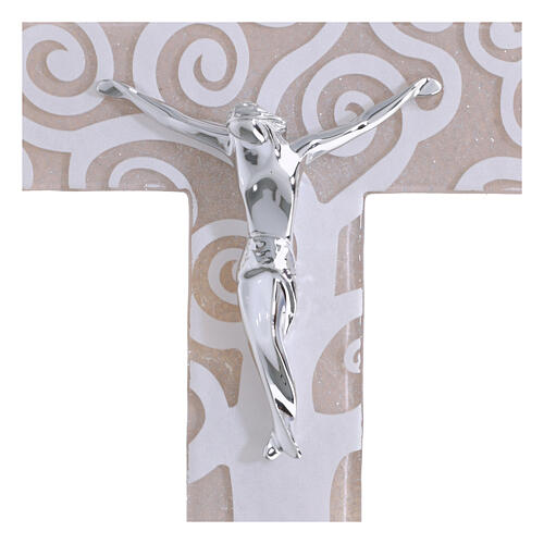 Croix en verre beige Arbre de vie corps argenté 21x14 cm 2