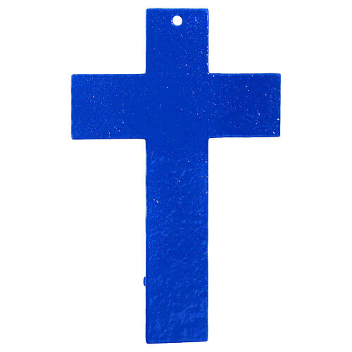 Blue glass cross, Tree of Life, silver body, 8x5.5 in 4