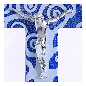 Cruz vidrio azul Árbol de la Vida cuerpo plateado 21x14 cm