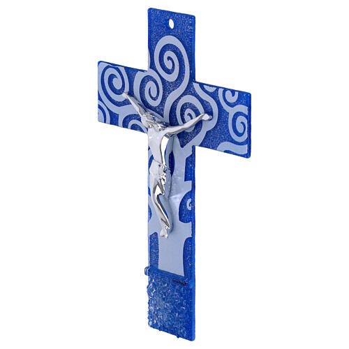 Cruz vidrio azul Árbol de la Vida cuerpo plateado 21x14 cm 3