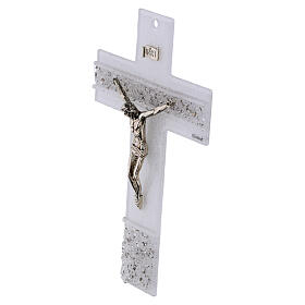 Cruz de vidrio blanco con cuerpo con filigrana de platino 21x13 cm