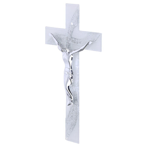Croix vague en verre blanc paillettes argent et corps stylisé 26x14 cm 3