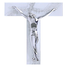 Croce onda vetro bianco glitter argento corpo stilizzato 26x14 cm