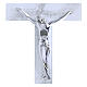 White Glass Cross with Silver Glitter Wave and Stylized Body, 26x14 cm s2