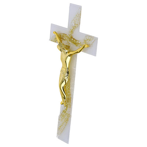 Cruz con ola vidrio blanco purpurina oro con cuerpo moderno dorado 26x14 cm 3